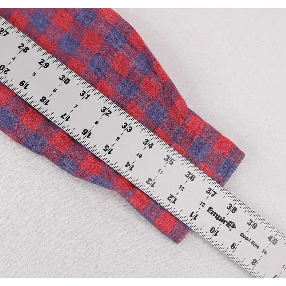 Culturata Shirt Mens XL Red Blue Check Linen Button Up Long Sleeve Made in Italy